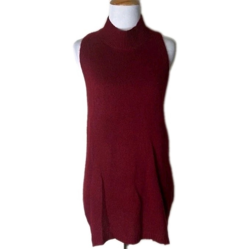 360 Cashmere Womens Small Maroon Mock Neck Sleeveless Sweater Red